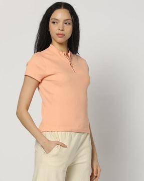 women ribbed fitted polo t-shirt