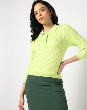 women ribbed fitted polo t-shirt