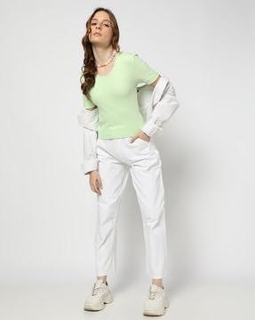 women ribbed fitted round-neck t-shirt