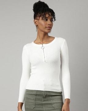 women ribbed fitted top