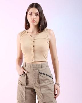 women ribbed fitted top