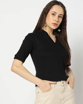 women ribbed fitted top