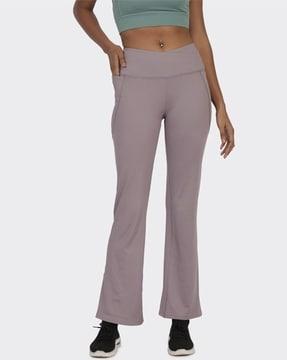 women ribbed flared flat-front trousers