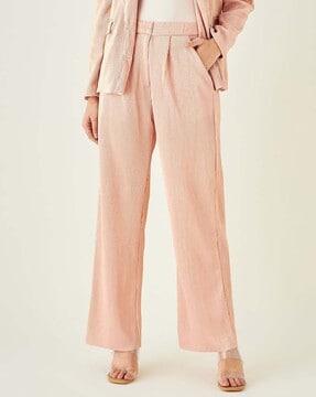 women ribbed flat-front straight fit pants