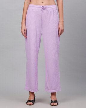 women ribbed flat-front trousers with drawstring waist