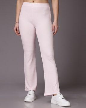 women ribbed flat-front trousers