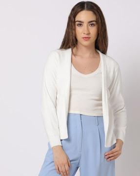 women ribbed front-open cardigan