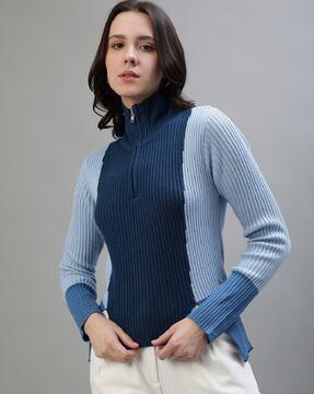 women ribbed half-zip pullover