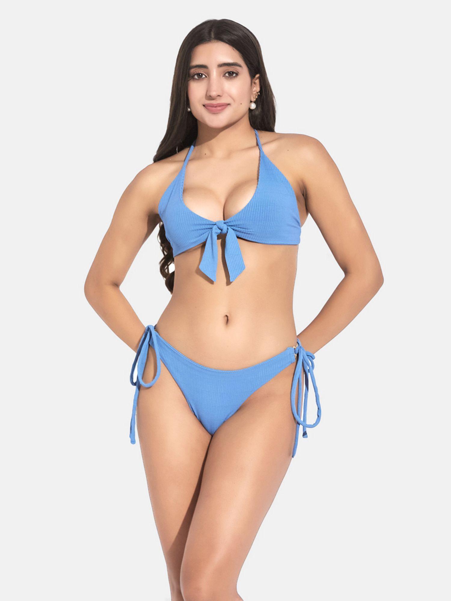 women ribbed halter beach wear bikini with bra (set of 2)