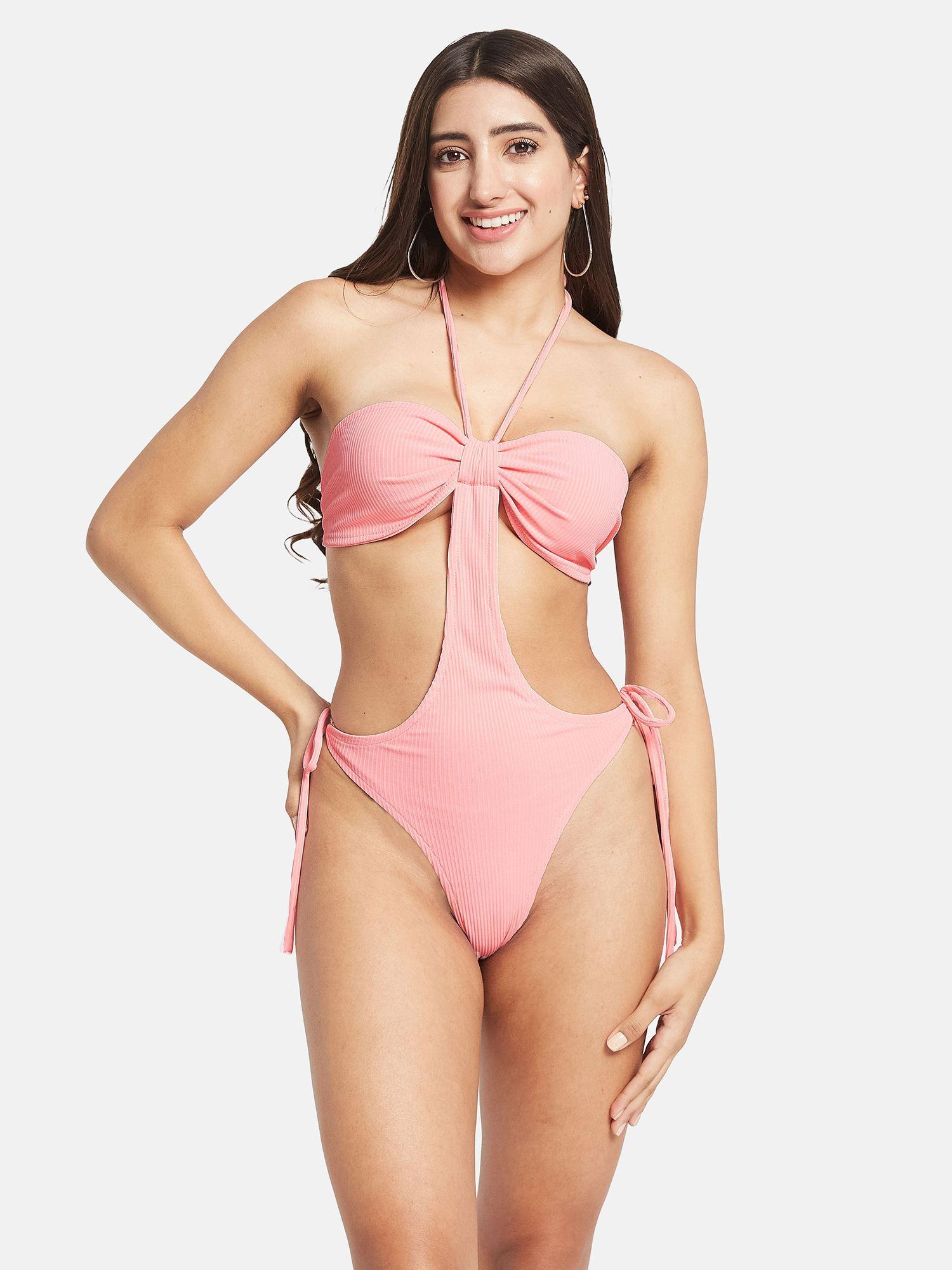 women ribbed halter beach wear swim bodysuit