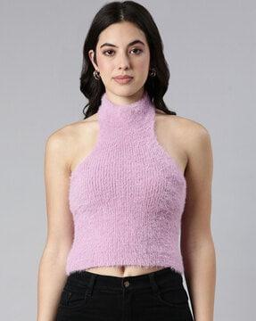 women ribbed halter-neck top