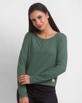 women ribbed henley t-shirt