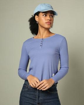 women ribbed henley t-shirt