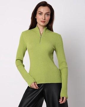 women ribbed high-neck pullover