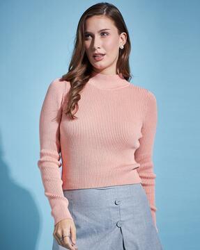 women ribbed high-neck pullover