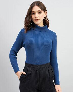 women ribbed high-neck pullover