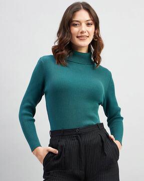 women ribbed high-neck pullover