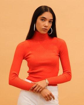 women ribbed high-neck pullover