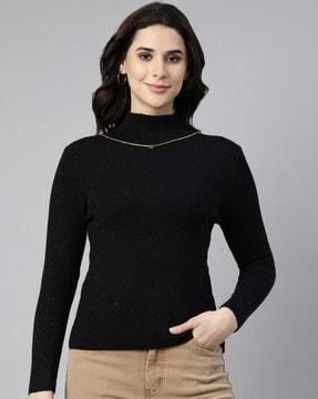 women ribbed high-neck top