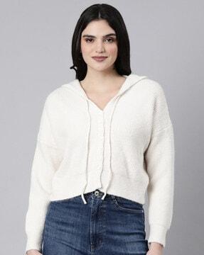 women ribbed hooded cardigan