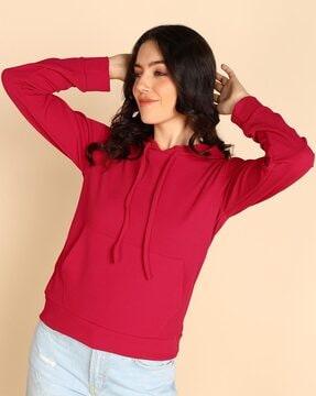 women ribbed hoodie with kangaroo pocket