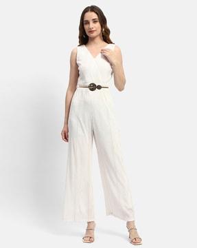 women ribbed jumpsuit with belt