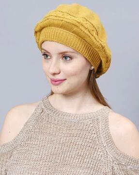 women ribbed knitted beret cap