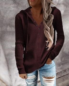 women ribbed loose fit hoodie