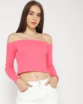 women ribbed off-shoulder slim fit t-shirt