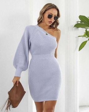 women ribbed one-shoulder bodycon dress