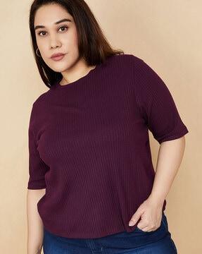 women ribbed oversized fit round-neck t-shirt