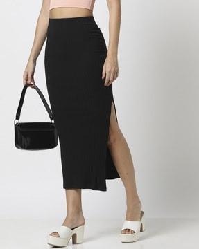 women ribbed pencil skirt