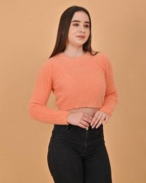 women ribbed pullover with full sleeves
