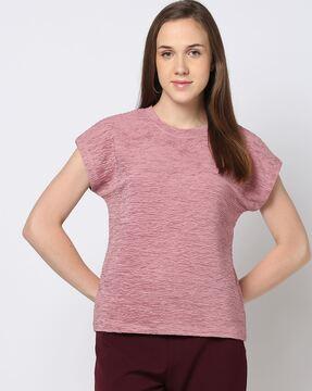 women ribbed regular fit crew-neck t-shirt