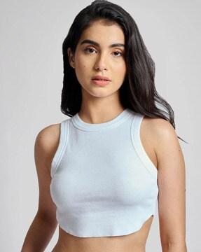 women ribbed regular fit crop top