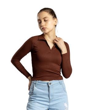 women ribbed regular fit crop top