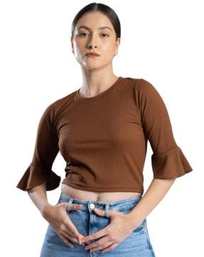 women ribbed regular fit crop top