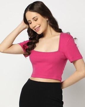 women ribbed regular fit crop top