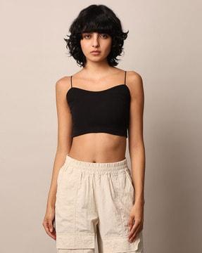 women ribbed regular fit crop top