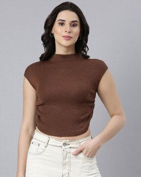 women ribbed regular fit high-neck top