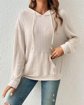 women ribbed regular fit hoodie