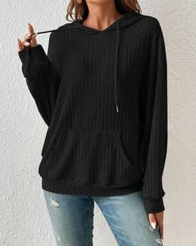 women ribbed regular fit hoodie