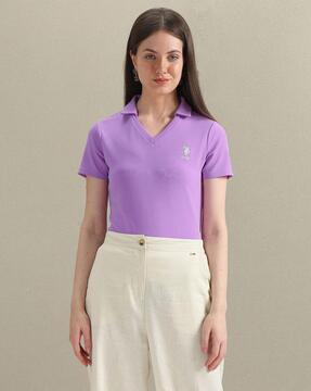 women ribbed regular fit polo t-shirt