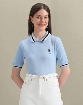 women ribbed regular fit polo t-shirt