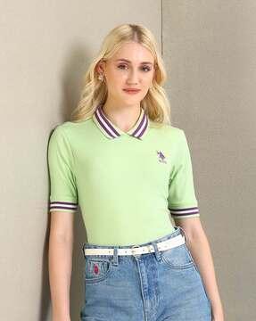 women ribbed regular fit polo t-shirt