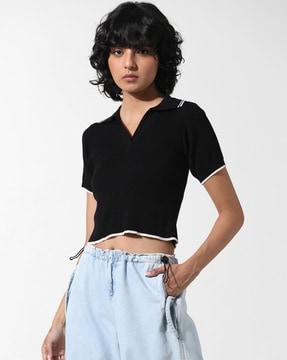 women ribbed regular fit polo t-shirt