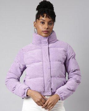 women ribbed regular fit puffer jacket