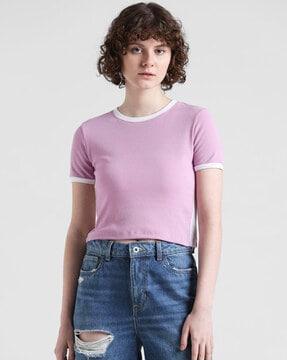 women ribbed regular fit round-neck t-shirt