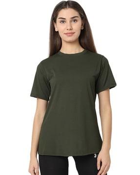 women ribbed regular fit round-neck t-shirt