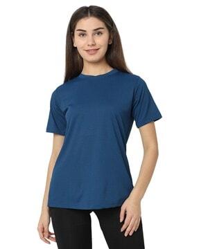 women ribbed regular fit round-neck t-shirt